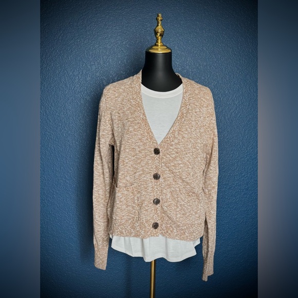 J. Crew Sweaters - J. CREW NWT Women's Tan & White Marked Button-up V-neck Cardigan Sweater